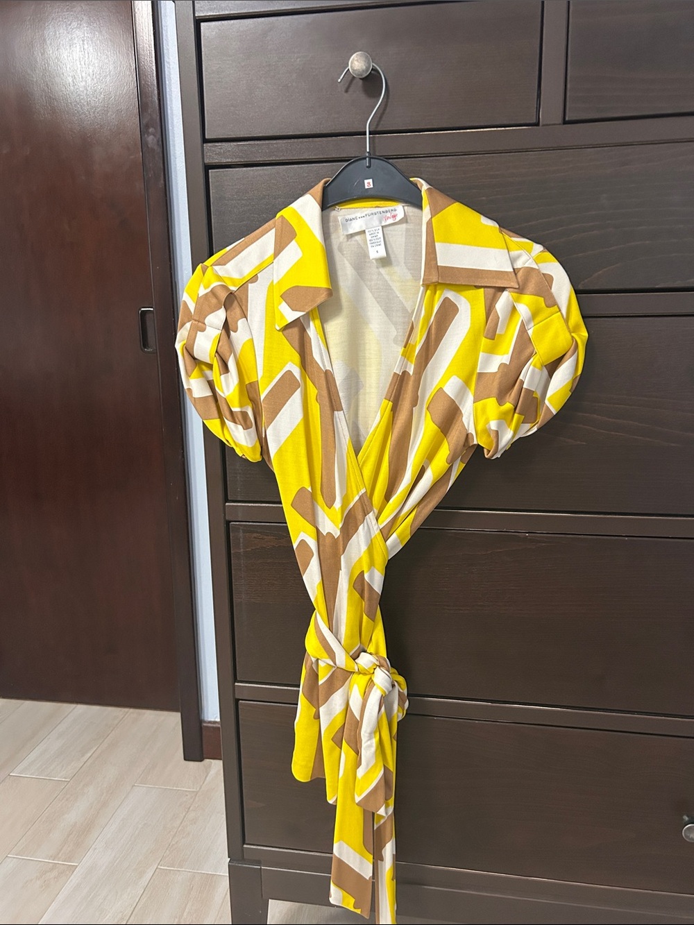 Diane von Furstenberg Yellow and Tan Silk Wrap Top